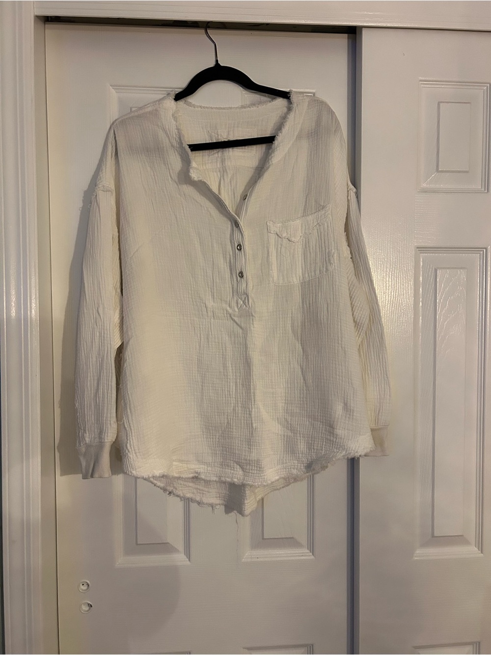 We The Free Cream Button-Front Textured Tunic
